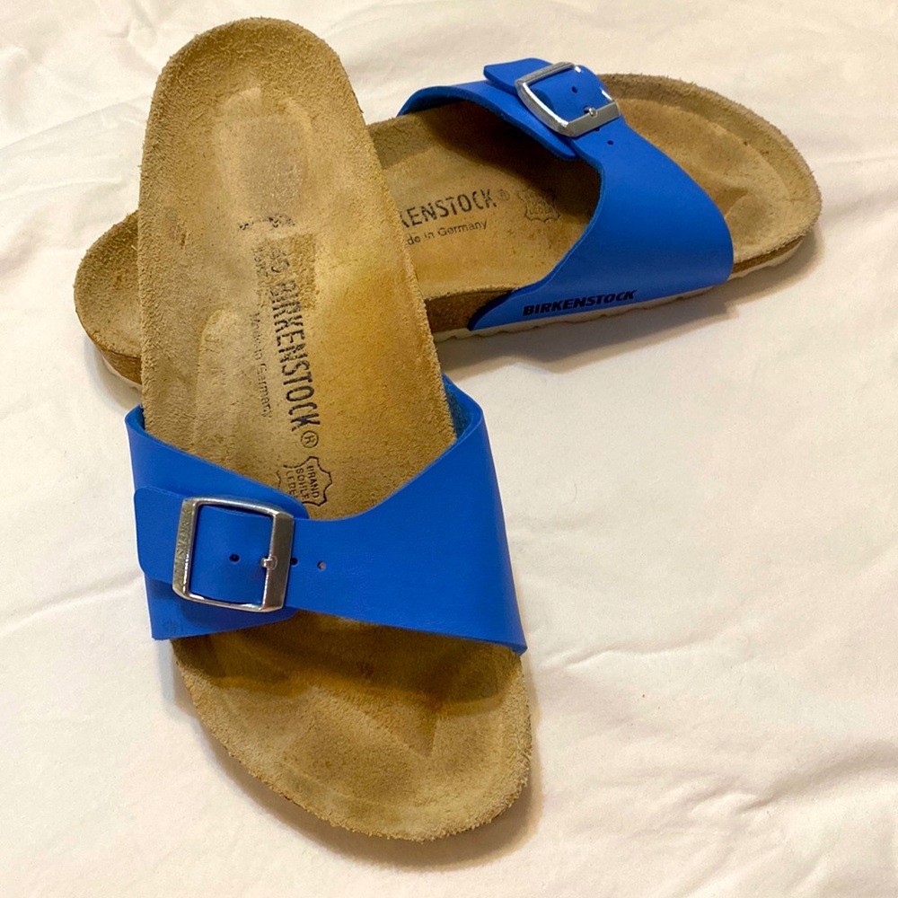 Birkenstock Madrid Blue Leather Slide Sandal Size 40/9 Narrow/Medium Width
